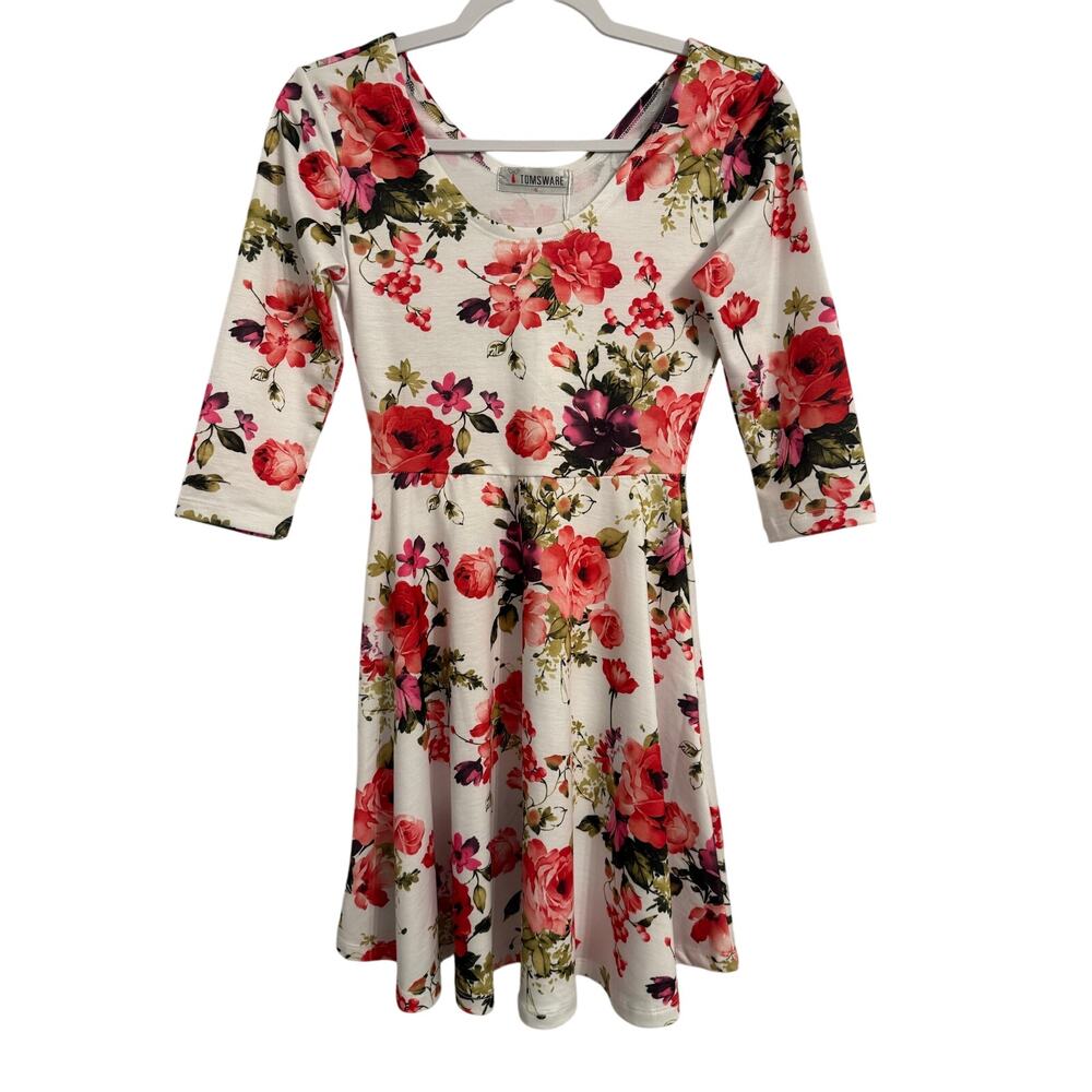 Tom's Ware New Women's S Cottagecore Floral‎ 3/4 Sleeve Fit & Flare Soft Dress